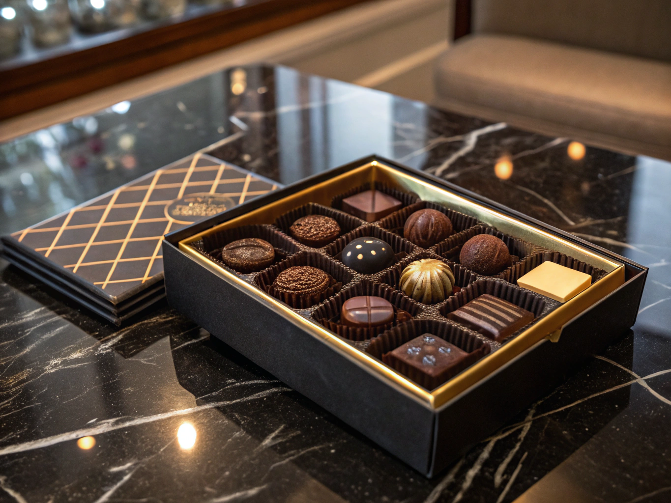 Elegant artisan chocolate box with magnetic closure