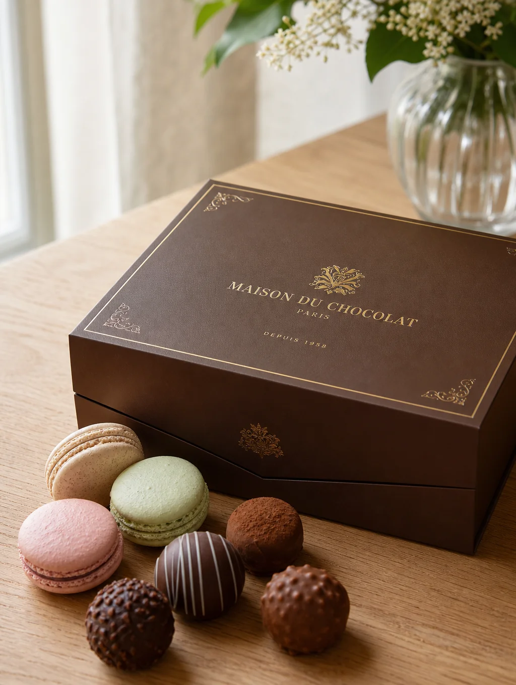 Elegant chocolate gift box with velvet insert and magnetic closure