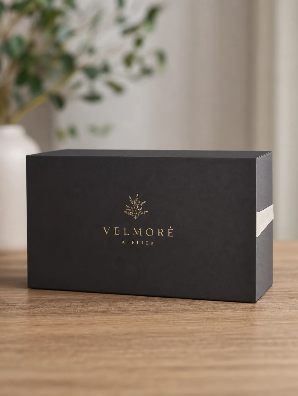 Elegant cosmetic rigid box with soft touch finish and lacquer