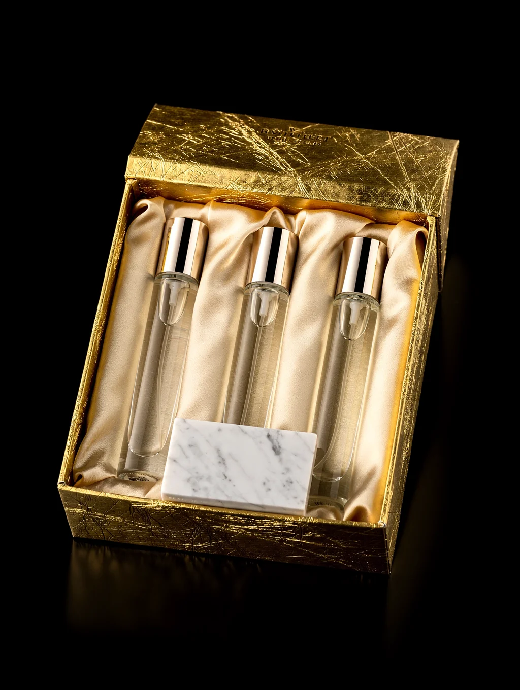 Luxury perfume box with gold foil stamping and velvet insert